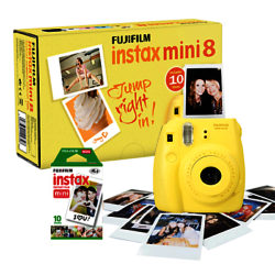 Fujifilm Instax Mini 8 Instant Camera with 10 Shots of Film, Built-In Flash & Hand Strap Yellow